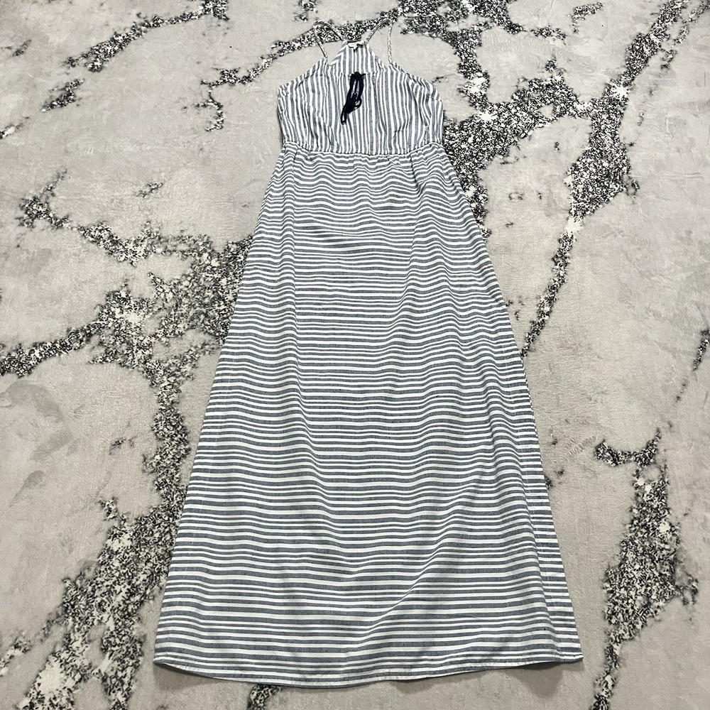 FatFace Dress Womens Size 10‎ Striped Halter Midi Blue White Side Slits